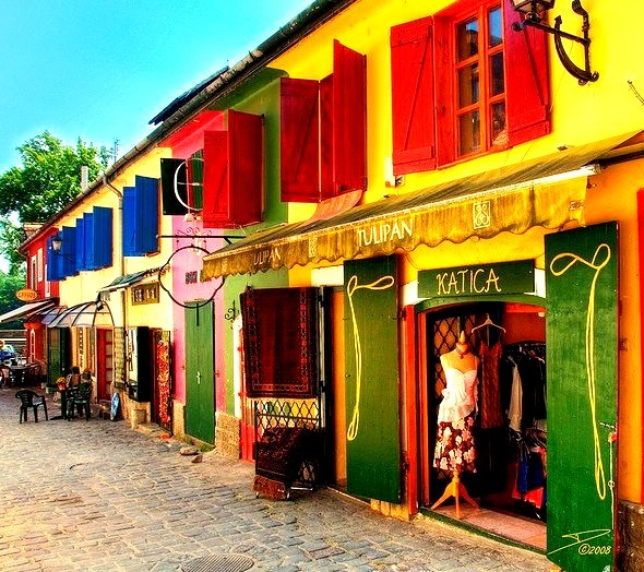 Colorful buildings and shops in Szentendre, Hungary