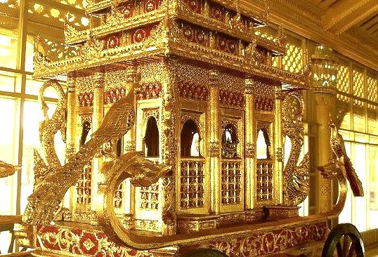 The royal carriage in Kanbawthardi Golden Palace, Bago, Myanmar