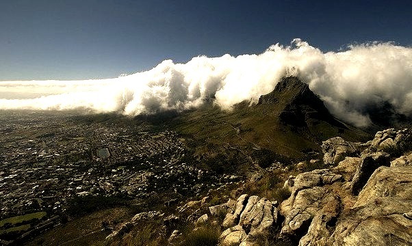 The table cloth is laid on Table Mountain, Cape Town, South Africa