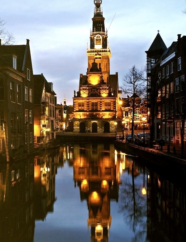 Night reflections in the canals of Alkmaar, Netherlands