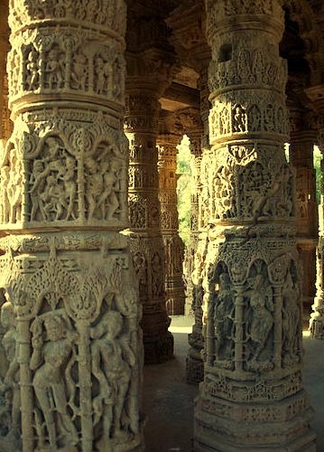 Carved pillars of the Sun Temple at Modhera, India